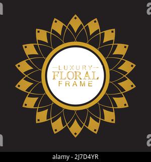 Gold ornamental round, Decorative art frame, Abstract vector floral ornament border, porcelain pattern design. Stock Vector