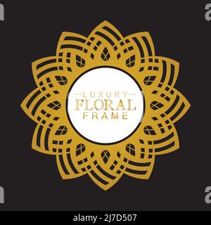Gold ornamental round, Decorative art frame, Abstract vector floral ornament border, porcelain pattern design. Stock Vector