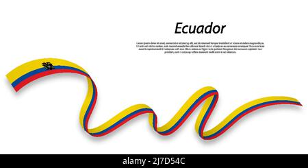 Waving ribbon or banner with flag of Ecuador. Template for independence day poster design Stock Vector