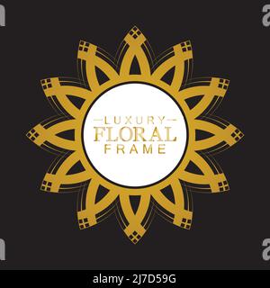 Gold ornamental round, Decorative art frame, Abstract vector floral ornament border, porcelain pattern design. Stock Vector