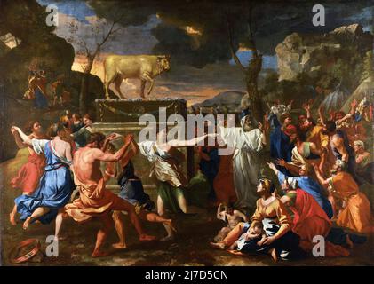 The Adoration of the Golden Calf by Nicolas Poussin (1594-1665), oil on canvas, c. 1633-34 Stock Photo