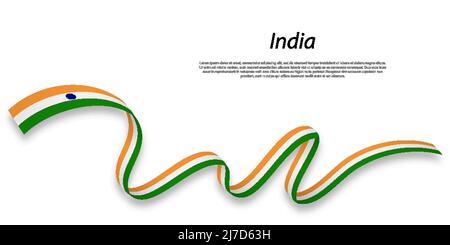 Waving ribbon or banner with flag ofIndia. Template for independence ...