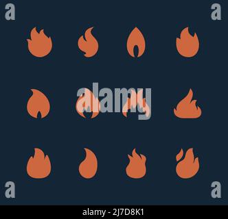 Fire icons collection. Flat design flames icon set. Modern minimalistic bonfire, blaze illustration. Stock Vector