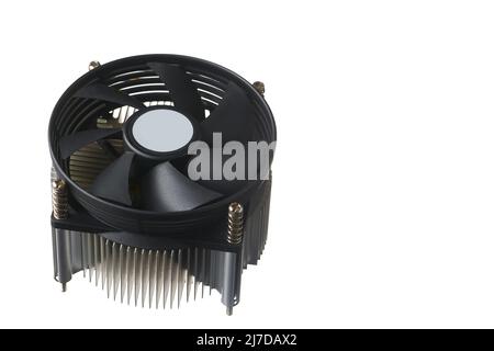 CPU cooling fan with a radiator on a white isolated background, space for copying Stock Photo
