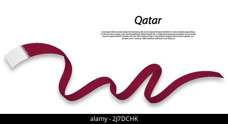 Waving ribbon or banner with flag of Qatar. Template for independence day poster design Stock Vector