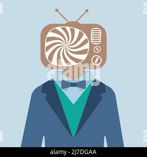 Man in suit with TV hypnotic head Stock Vector