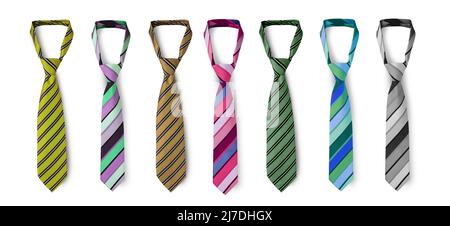 Strapped neckties in different colors, men's striped ties. Isolated on white background Stock Photo