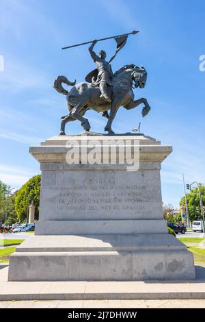 Equestrian statue of Rodrigo Díaz de Vivar (1043 – 1099), known as El Cid Campeador or El Cid in Seville Sevilla Spain Stock Photo