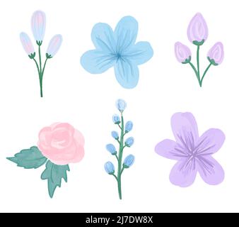 Vector Set of wild flowers painted in watercolor for wedding designs. Stock Vector