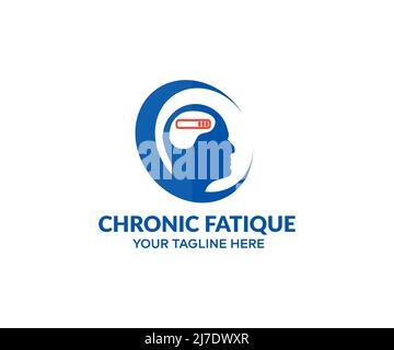 Chronic fatigue syndrome, having no energy after hard working day logo design. Feeling migraine and physical fatigue vector design and illustration. Stock Vector