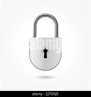 Glossy padlock for skeleton key, brand new rural padlock icon with classic keyhole, vector Stock Vector