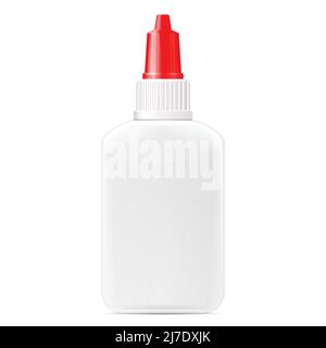 Glue bottle, blank plastic container with red cap, glue package, branding mockup, vector Stock Vector