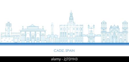 Outline Skyline panorama of  Cadiz, Andalusia, Spain - vector illustration Stock Vector