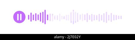 Voice message icon. Audio chat with pause sign and speech sound wave isolated on white background. Mobile messenger app, online radio, podcast interface element. Vector graphic illustration Stock Vector