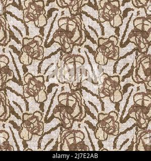 Floral bloom seamless hand drawn linen style pattern. Organic flower natural tone on tone design for throw pillow, soft furnishing. Modern sepia home Stock Photo