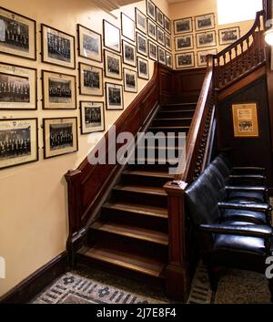 Stairs in The Oxford Union Society, Frewin Court, Oxford, designed by Benjamin Woodward in 1857 Stock Photo