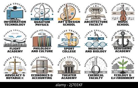 University And Academy Vector Icons. Emblems Or Shields Set For High ...