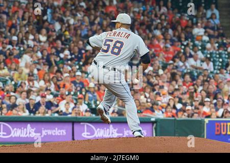 Houston Tx. 08/05/2022, May 8 2022: Detroit pitcher Wily Peralta (58) throws a pitch during the game with Detroit Tigers and Houston Astros held at Minute Maid Park in Houston Tx. David Seelig/Cal Sport Medi Stock Photo