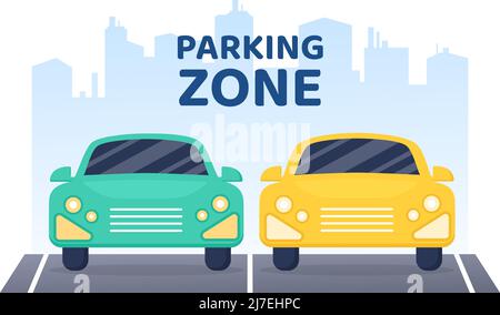 Valet Parking with Ticket Image and Multiple Cars on Public Car Park in Flat Background Cartoon Illustration Stock Vector