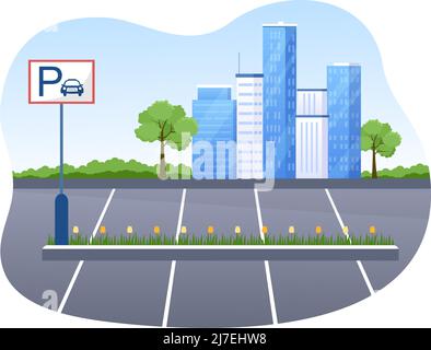 Valet Parking with Ticket Image and Multiple Cars on Public Car Park in Flat Background Cartoon Illustration Stock Vector