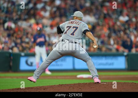Houston Tx. 08/05/2022, May 8 2022: Detroit pitcher Joe Jimenez (77) throws a pitch during the game with Detroit Tigers and Houston Astros held at Minute Maid Park in Houston Tx. David Seelig/Cal Sport Medi Stock Photo