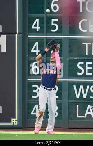 Jose Siri of the Houston Astros makes a catch on a fly ball by Myles