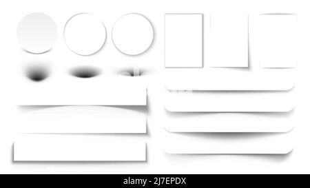 Realistic shadow overlay. Square and round shade dividers, paper poster banner book cover and flyer shadow effect. Vector isolated transparent set Stock Vector