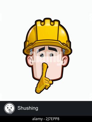 Icon of a construction worker face with Shushing emotional expression. All elements neatly on well described layers and groups. Stock Vector