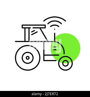 Smart farming remote control tractor. Pixel perfect, editable stroke icons Stock Vector