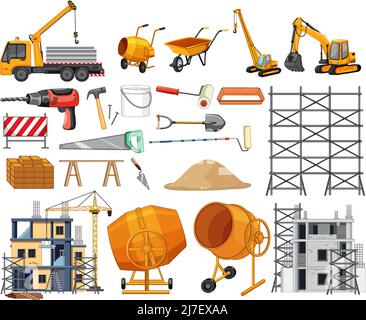 Set of construction site objects illustration Stock Vector