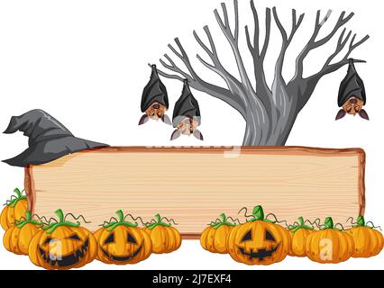 Blank wooden signboard with bat in halloween theme illustration Stock Vector