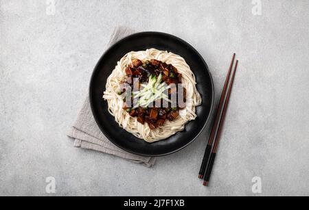 Jajangmyeon, Korean noodles in black bean sauce Stock Photo
