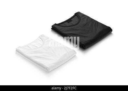 Blank black and white folded square t-shirt mockup, side view Stock Photo