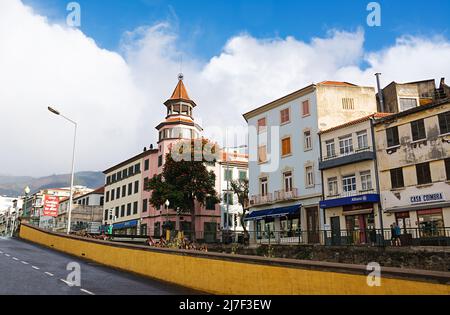 FUNCHAL, MADEIRA ISLAND - February 20, 2022: Funchal city street after the rain Stock Photo