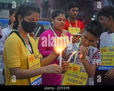 May 7, 2022, Kolkata, West Bengal, India: Pupils gathered for awareness on world Thalassemia day..World Thalassemia Day aims to create awareness about the ailment and support patients, their families and health care workers with information to combat it..World Thalassemia Day is marked on May 8, every year. The event was first organised by the Thalassemia International Federation (TIF) in 1994, in memory of George Englezos, the son of TIF founder Panos Englezos. He had lost his life to the disease. Since then, the event is observed every year. (Credit Image: © Rahul Sadhukhan/Pacific Press via Stock Photo