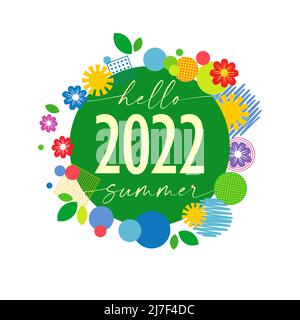 Hello Summer 2022 green coloured icon. Creative seasonal decoration. . Summer seasons greetings. Web banner idea. Abstract isolated graphic design tem Stock Vector