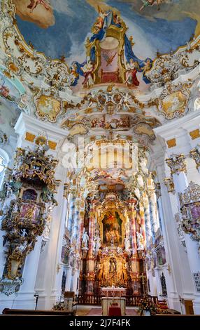 Germany Bavaria Romantic Road. The Pilgrimage Church of Wies (Wieskirche) Stock Photo