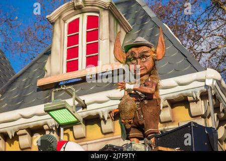 A horror creature outside haunted attraction at Christmas funfair Hyde Park Winter Wonderland of London Stock Photo