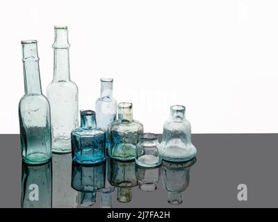 Vintage sheared old bottles, antique. Stock Photo