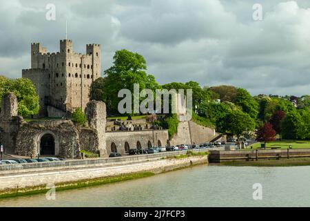 Spring afternoon at Rochester Castle in Kent, England. Stock Photo