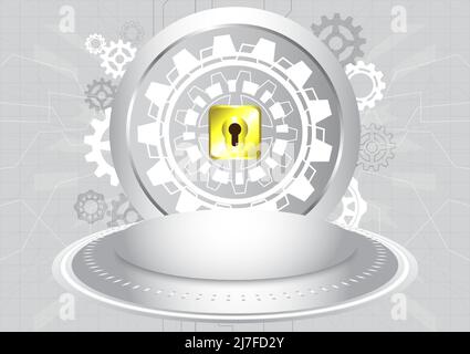Key stage for showing. GUI and UI virtual reality. Portal and hologram science futuristic. Sci-fi digital hi-tech stage in glowing HUD projector. Magi Stock Vector