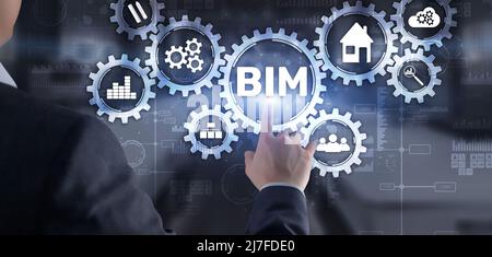 BIM Building Information modeling engineering software system. Mixed media Stock Photo