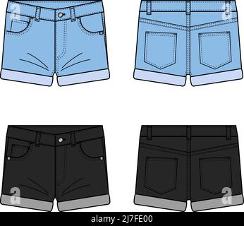 Denim short pants vector template illustration set Stock Vector