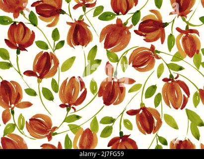 Hand painted watercolour seamless Pea floral abstract vine pattern design Stock Photo