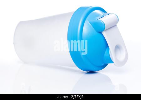 Empty protein shaker isolated on white background Stock Photo