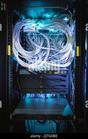 Bunch of cables in server room Stock Photo