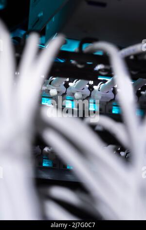 Bunch of cables in electronic equipment Stock Photo