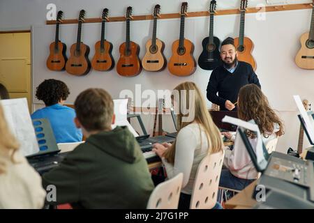 Teenagers attending keyboard lesson Stock Photo