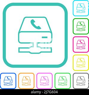 VoIP services outline vivid colored flat icons in curved borders on white background Stock Vector