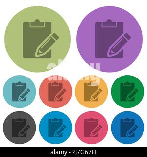Blank notepad with pencil solid darker flat icons on color round background Stock Vector